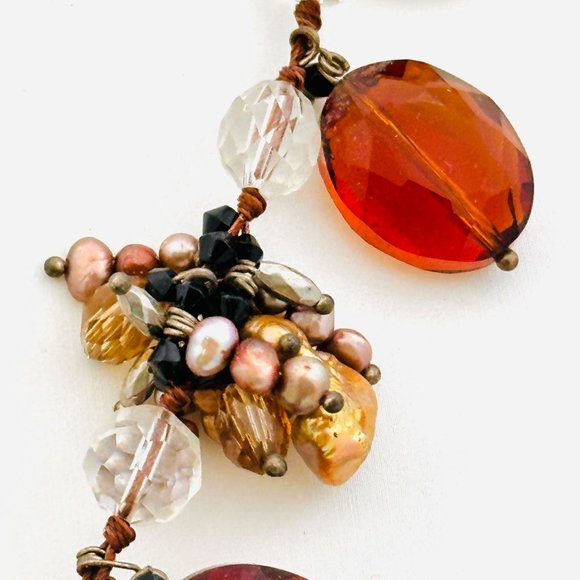 Cluster Necklace with Deep Amber Color Faceted Beads - J. Crew? - Picture 4 of 7